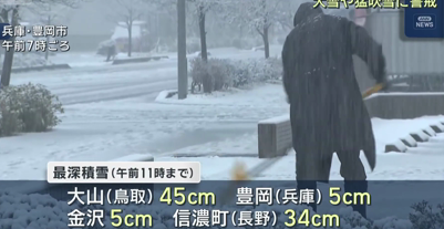 日本海沿岸大片地区遭遇风雪恶劣天气